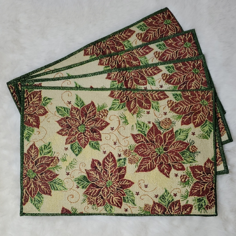 Poinsettia Tapestry Placemats Set of 4 Holiday